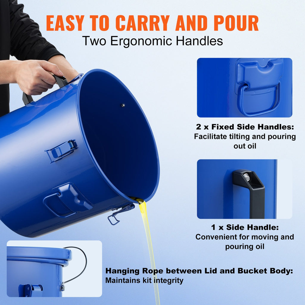 Fryer Grease Bucket, 8 Gal Oil Disposal Caddy Carbon Steel Fryer Oil Bucket With Rust-Proof Coating, Oil Transport Container With Lid, Lock Clips, Filter Bag For Hot Cooking Oil Filtering, Blue