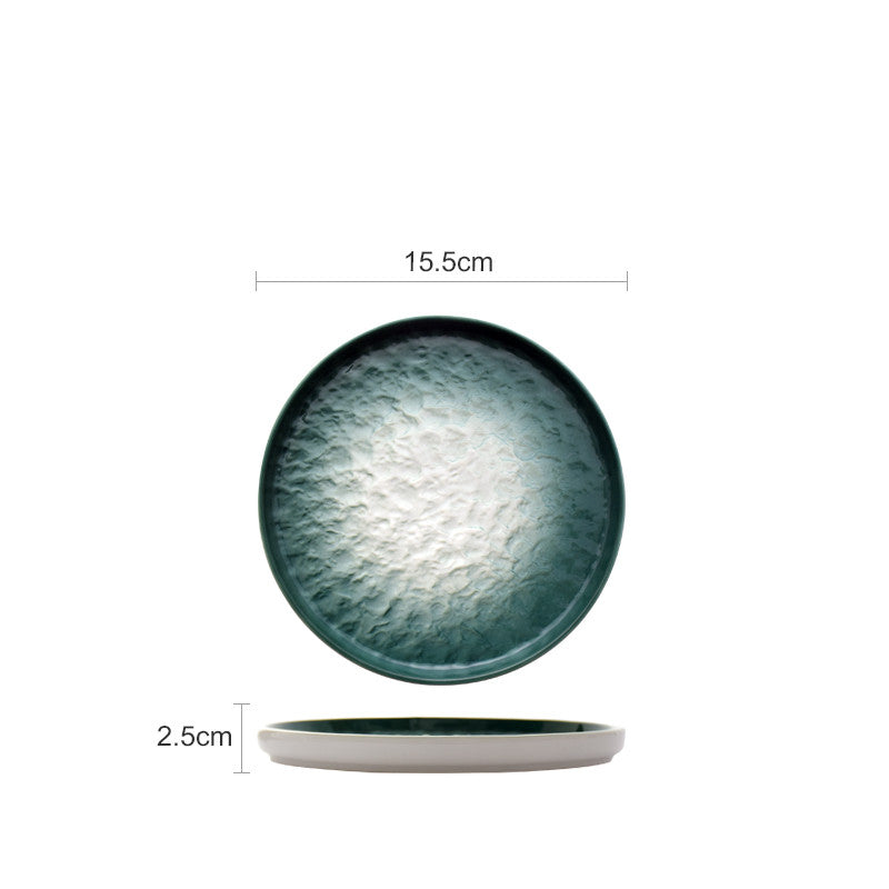 Gradient Emerald Steak Plate Stone Pattern Pasta Plate Western Plate Round Plate Restaurant Home