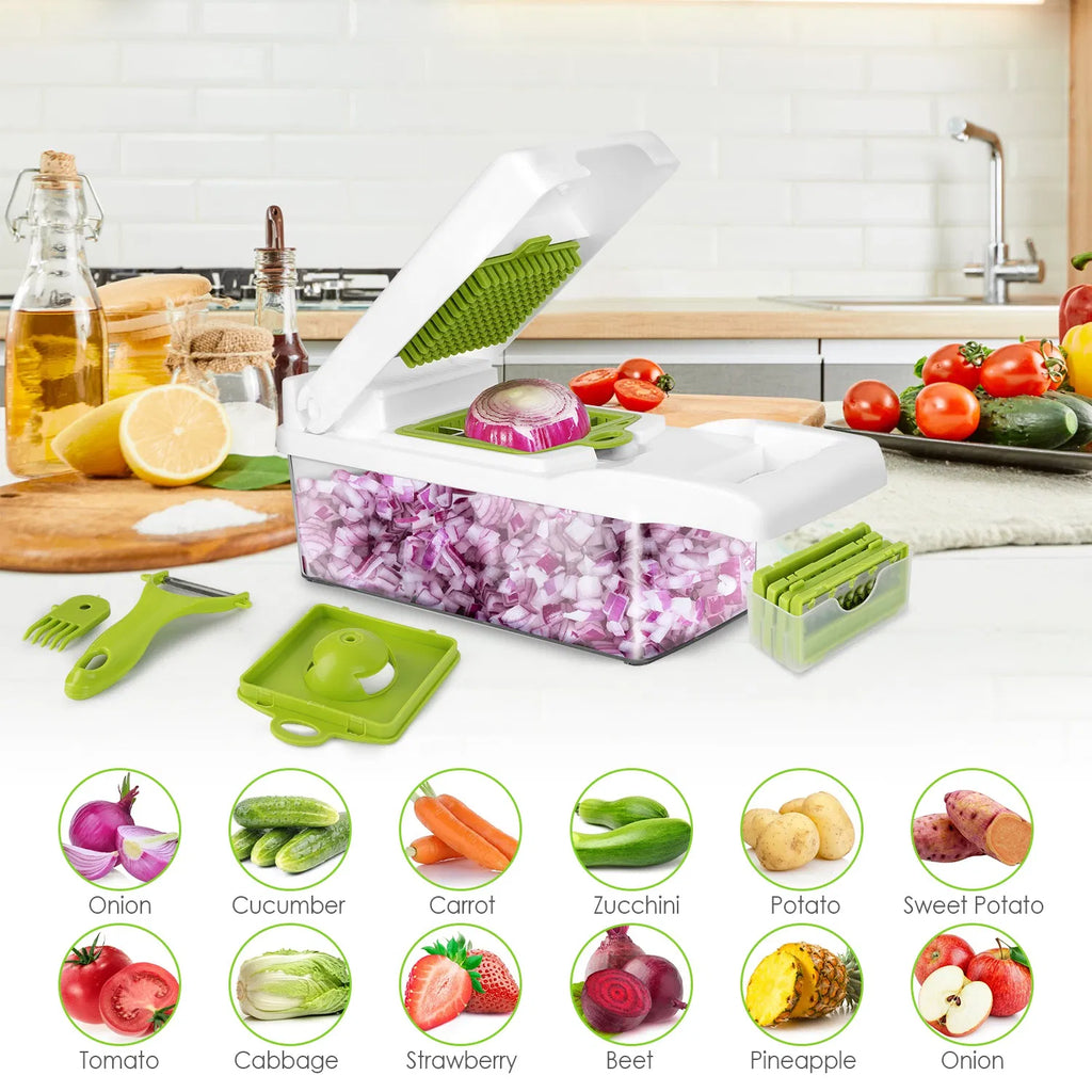 12 In 1 Vegetable Chopper With Container Kitchen Food Slicer Dicer Grater Peeler Egg Separator Hand Protector For Onion Salad Potato GPCT2055Pro
