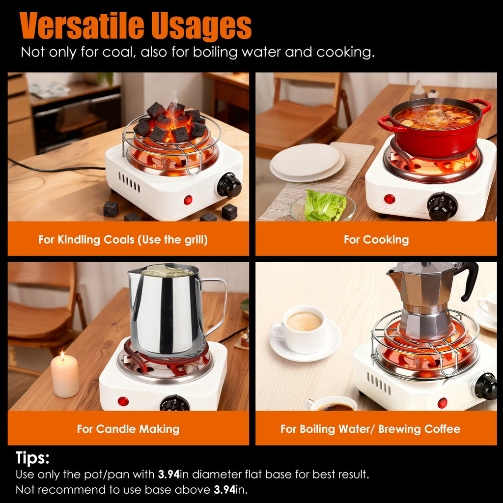 1Pc Electric Charcoal Burner 500W Hookah Charcoal Burner Compact Coal Burner For Hooka Cubes Shisha With Grill And Tongs 5 Temperature Gears Thermostat Control For Spring Summer