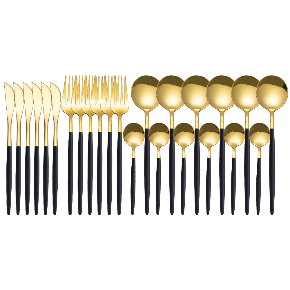 Stainless Steel Cutlery 24-piece Set Glossy Black