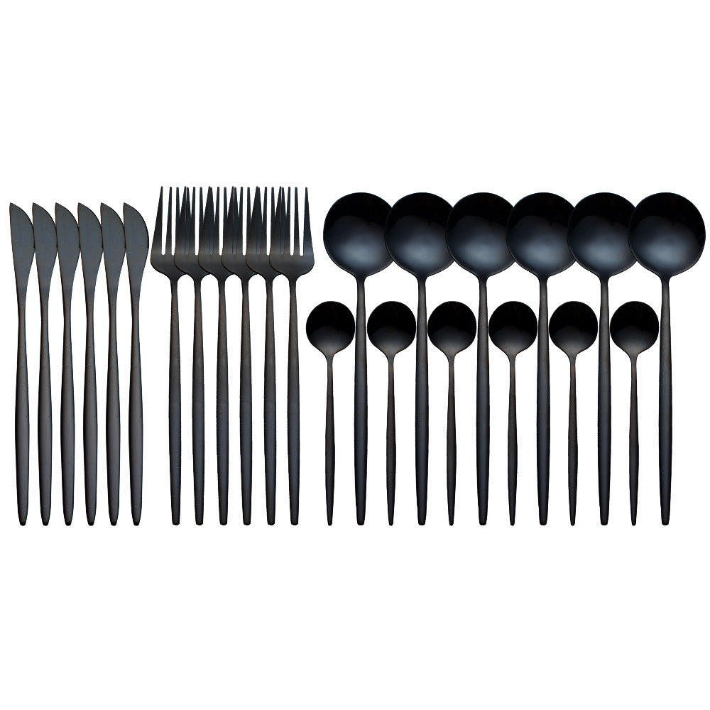 Stainless Steel Cutlery 24-piece Set Glossy Black
