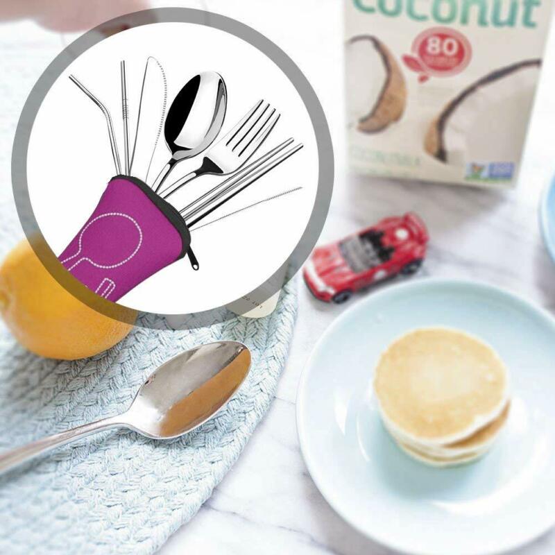 Stainless Steel Portable Cutlery Set, Knife, Fork, Spoon, Chopsticks And Straw Seven-piece Set