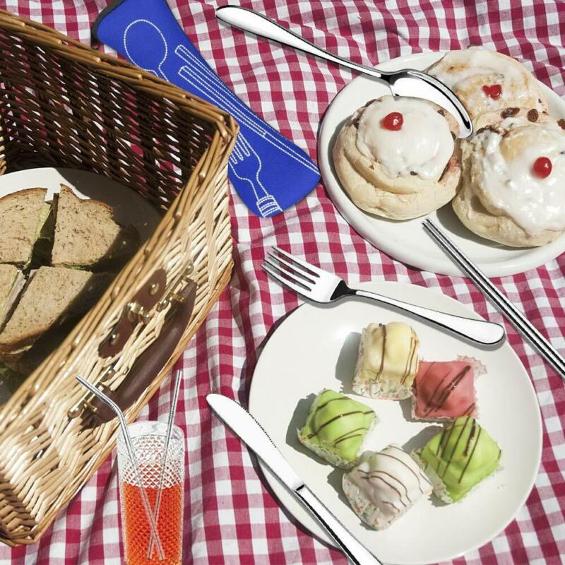 Stainless Steel Portable Cutlery Set, Knife, Fork, Spoon, Chopsticks And Straw Seven-piece Set