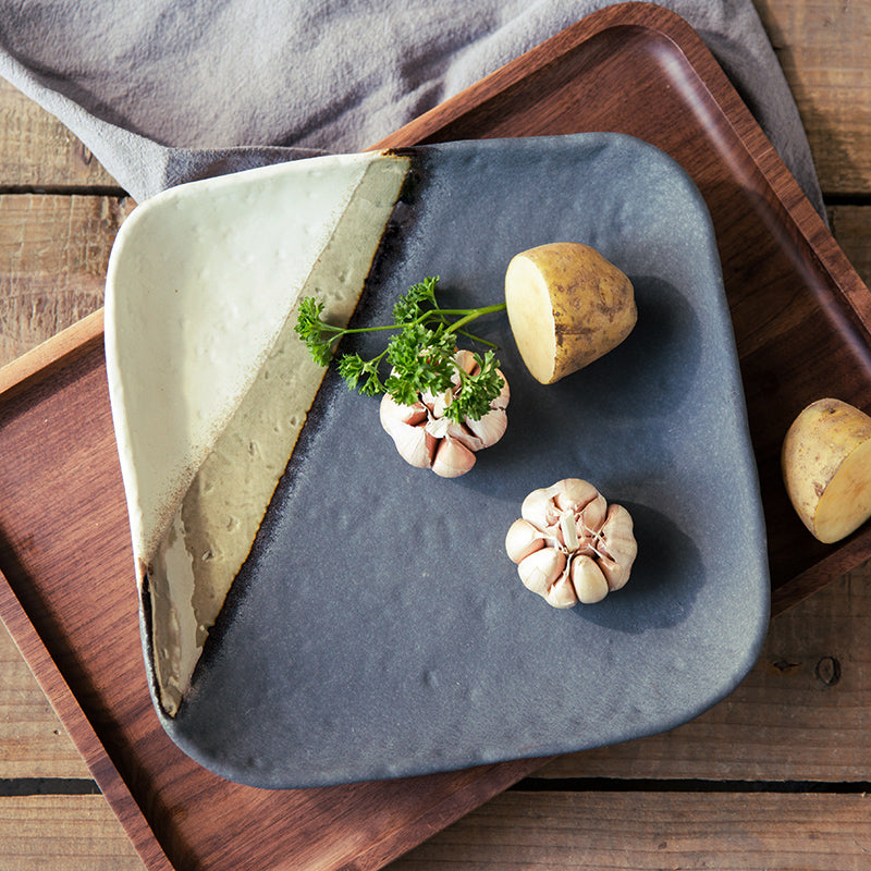 Retro Thick Ceramic Round Plate Square Plate Salad Plate Flat Plate