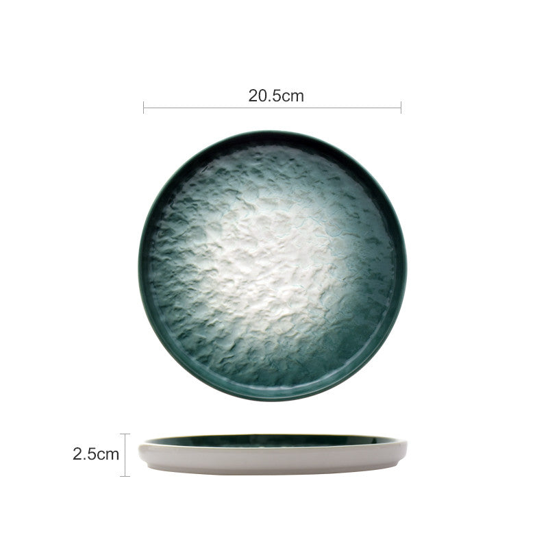 Gradient Emerald Steak Plate Stone Pattern Pasta Plate Western Plate Round Plate Restaurant Home