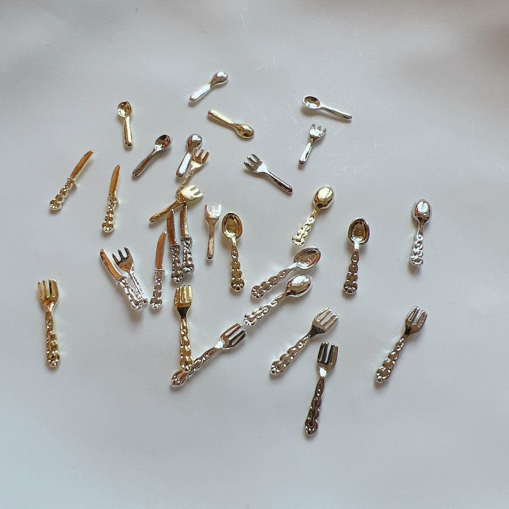 Alloy Mini Cute Cutlery Knife Fork And Spoon-shaped Metal Nail Accessories
