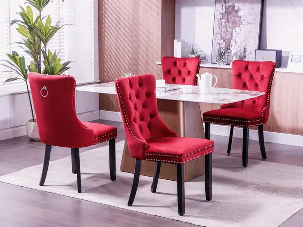 Classic Velvet Dining Chairs, High-end Tufted Solid Wood Contemporary Velvet Upholstered Dining Chair With Wood Legs Nailhead, SET OF 2,Burgundy, Wine Red