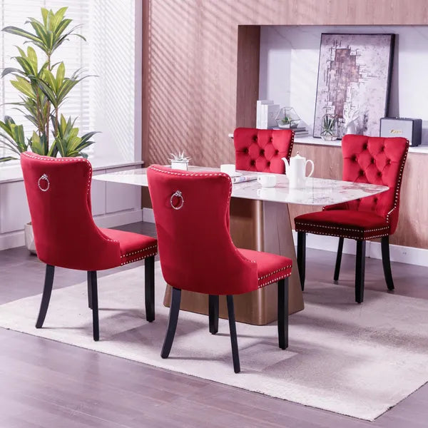 Classic Velvet Dining Chairs, High-end Tufted Solid Wood Contemporary Velvet Upholstered Dining Chair With Wood Legs Nailhead, SET OF 2,Burgundy, Wine Red
