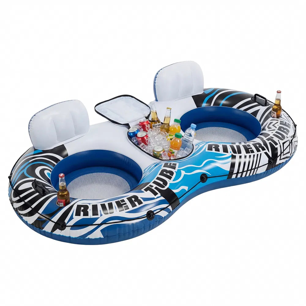 2 Inflatable River Floaters, Equipped With Detachable Refrigerators And Two Cup Holders, Featuring A Supportive Backrest, And With GRAP Ropes