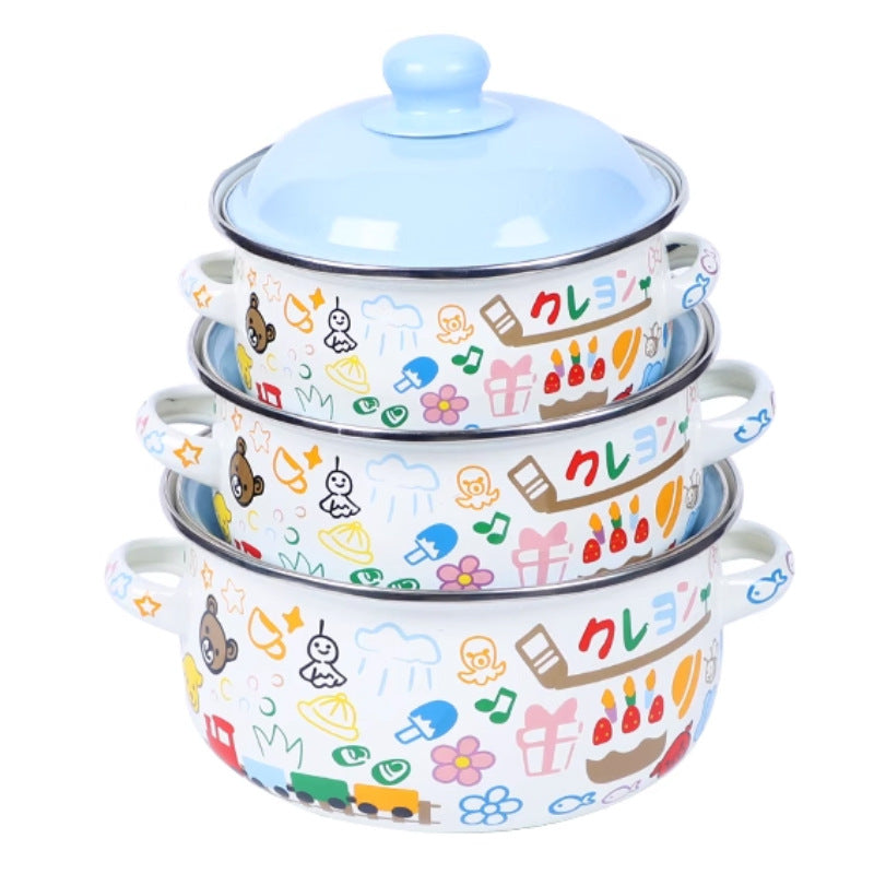 Double-handled Enameled Instant Noodle Bowl With Lid, Heat-resistant Oil Can