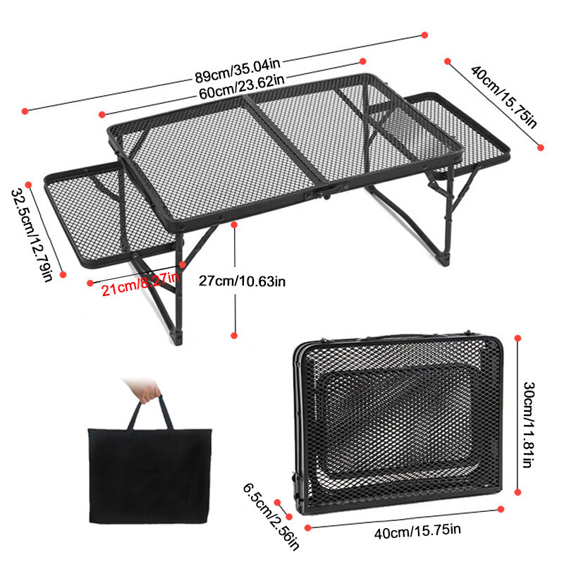 Portable Camping Table Folding Storage Outdoor Desk Mesh Top Height Extendable