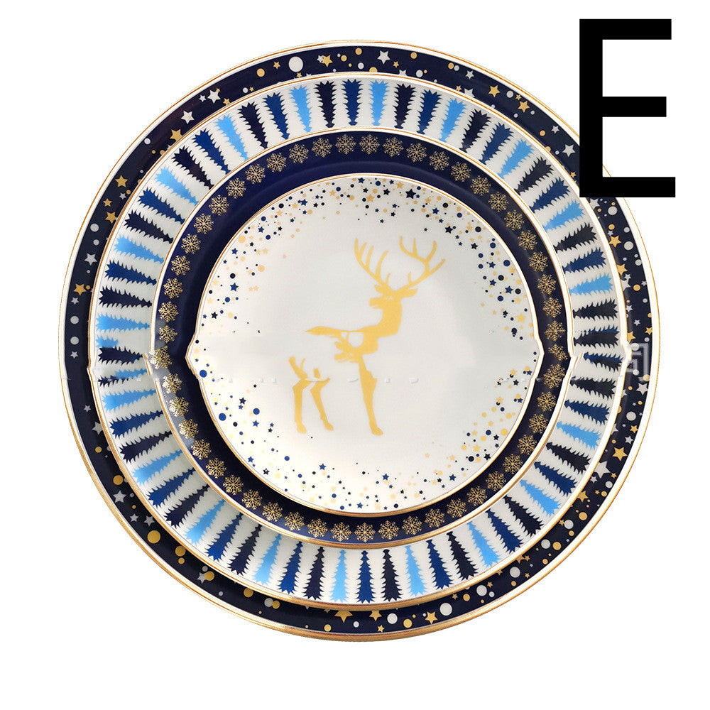 Christmas Ceramic Western Plate Cutlery Set