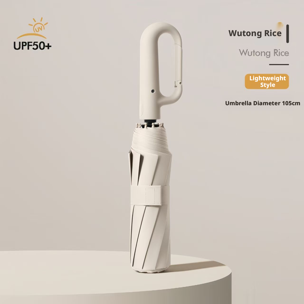 Ring buckle automatic umbrella-10 bones-beige white-glass fiber + paint iron frame-1