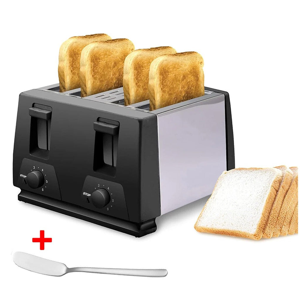4 Slice Extra Wide Slot With Variable  Defrost Reheat Black Toaster New