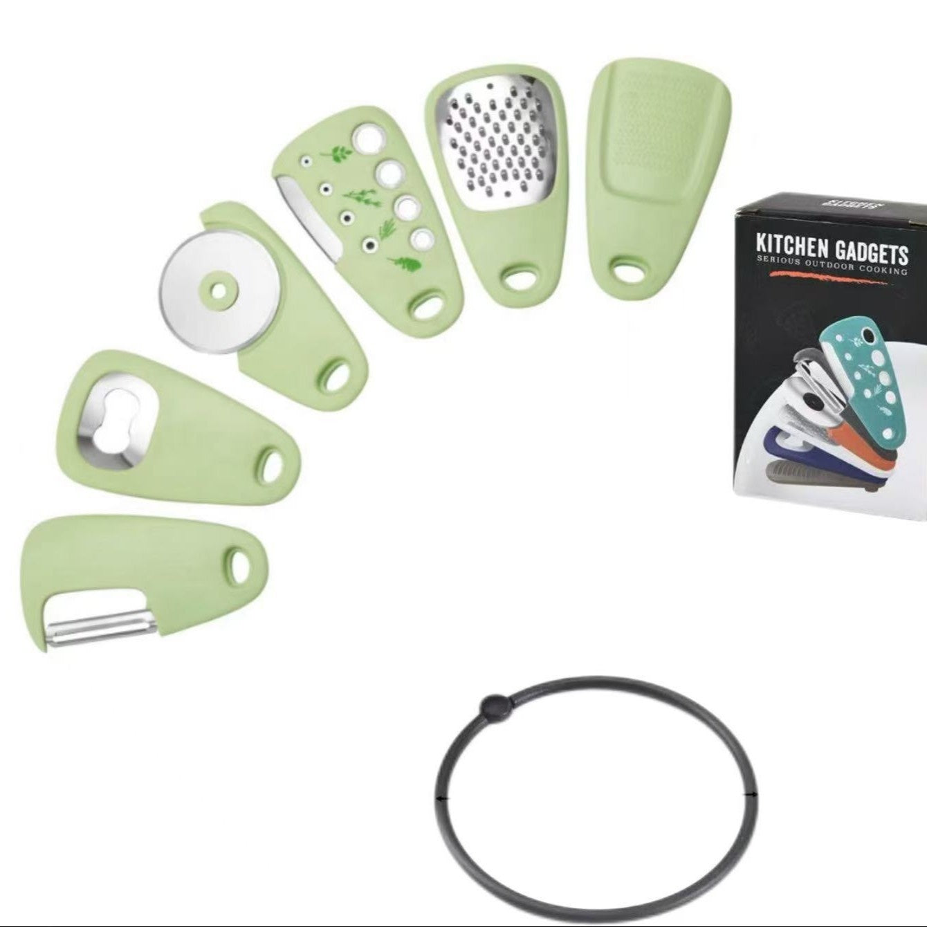 Kitchen Gadget Set 6-Piece Pizza Cutter Vanilla Cutter Bottle Opener Grater Garlic Grinder Set