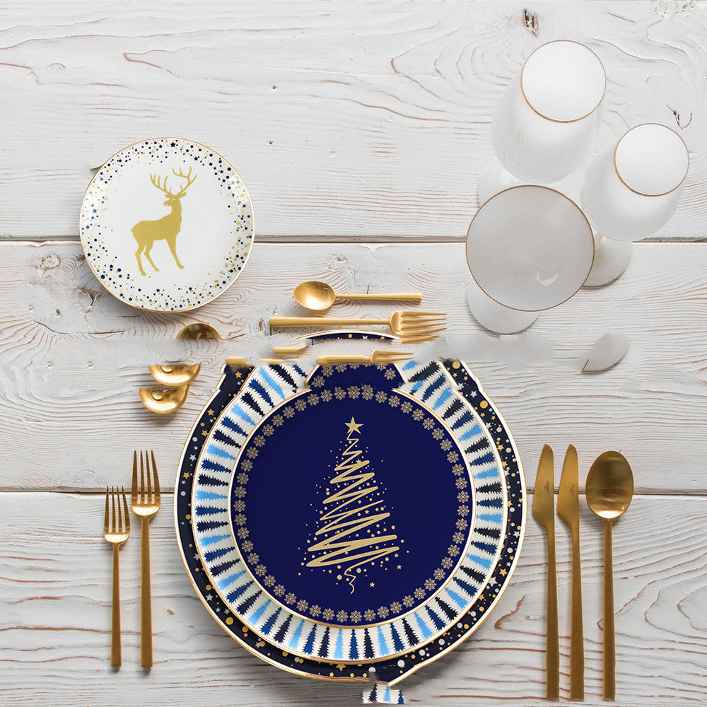 Christmas Ceramic Western Plate Cutlery Set