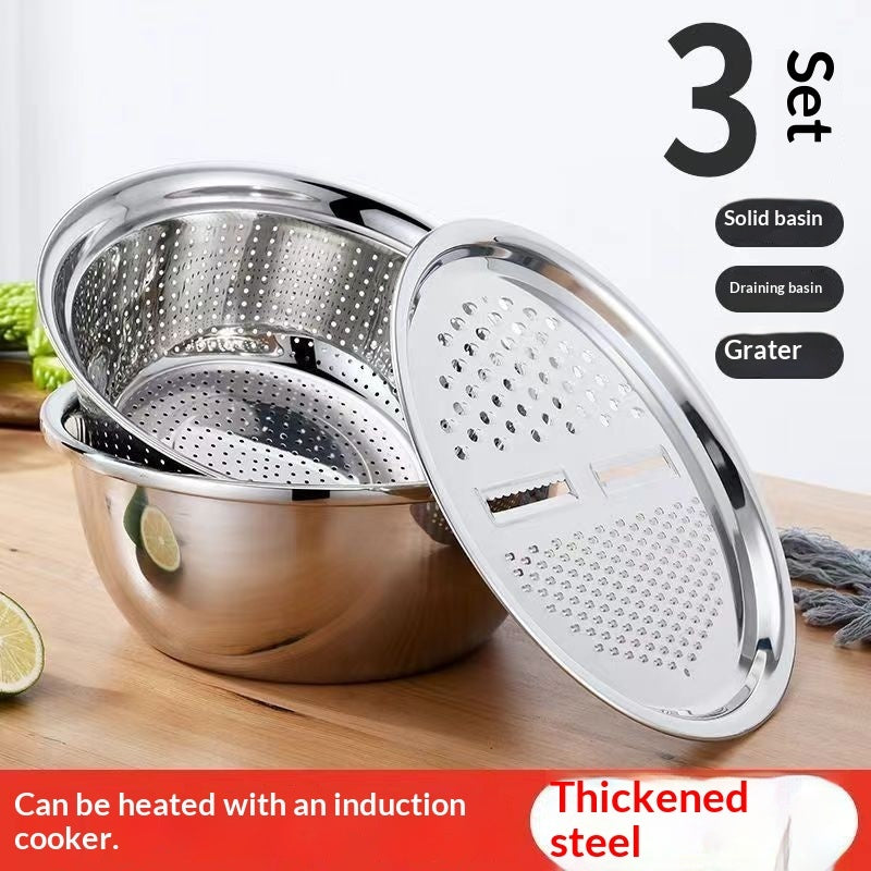 3-in-1 Set Vegetable-Chopping Gadget Stainless Steel Grater And Washing Basin