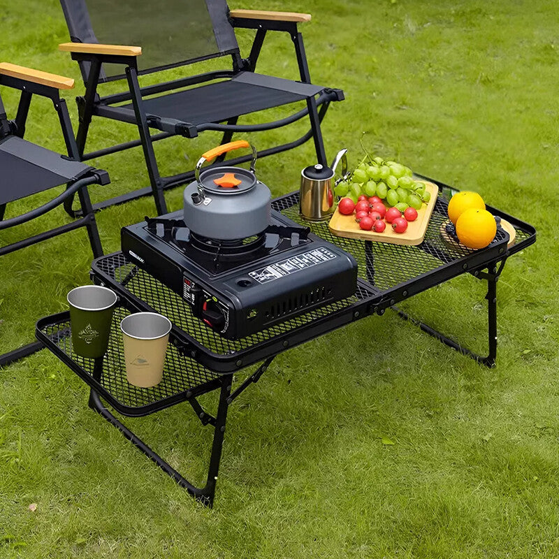 Portable Camping Table Folding Storage Outdoor Desk Mesh Top Height Extendable