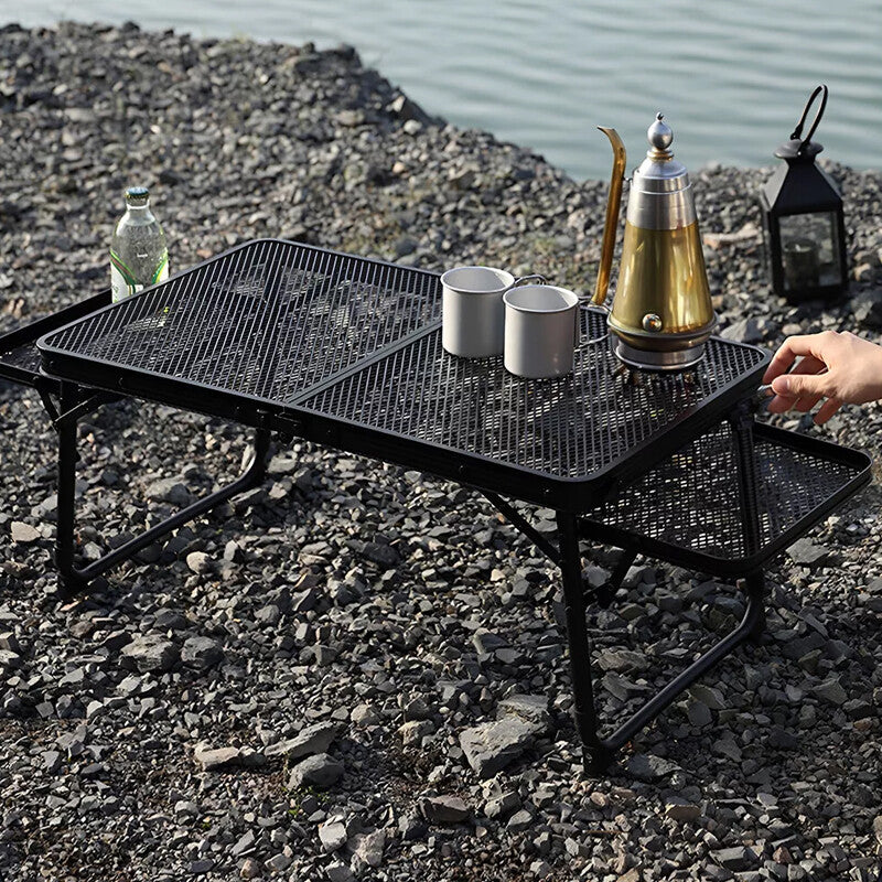 Portable Camping Table Folding Storage Outdoor Desk Mesh Top Height Extendable