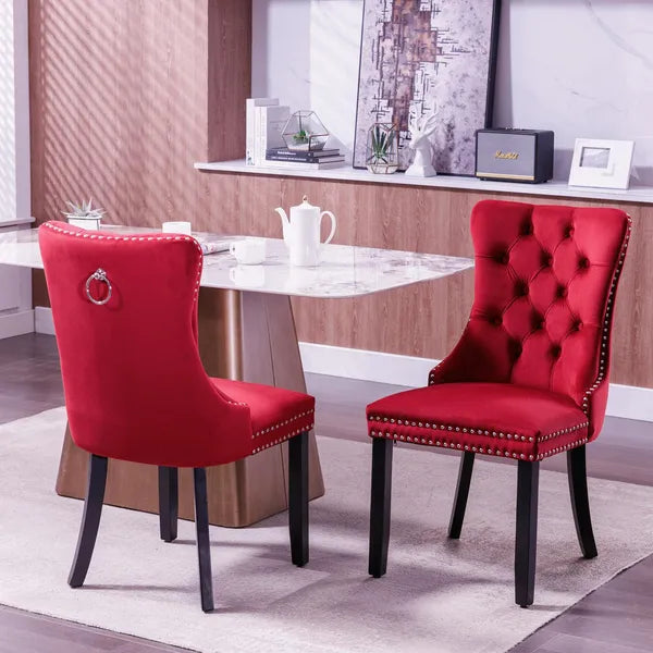Classic Velvet Dining Chairs, High-end Tufted Solid Wood Contemporary Velvet Upholstered Dining Chair With Wood Legs Nailhead, SET OF 2,Burgundy, Wine Red