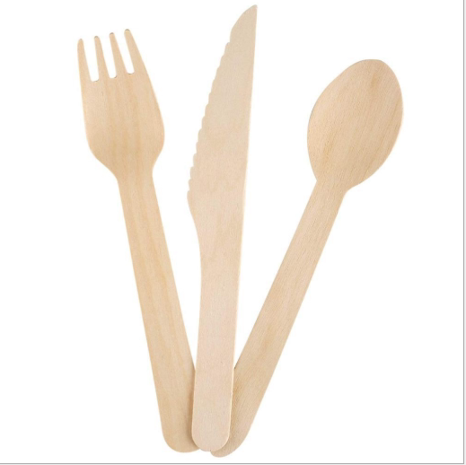 Disposable Degradable Tableware Wooden Cutlery Kraft Paper Bag Set