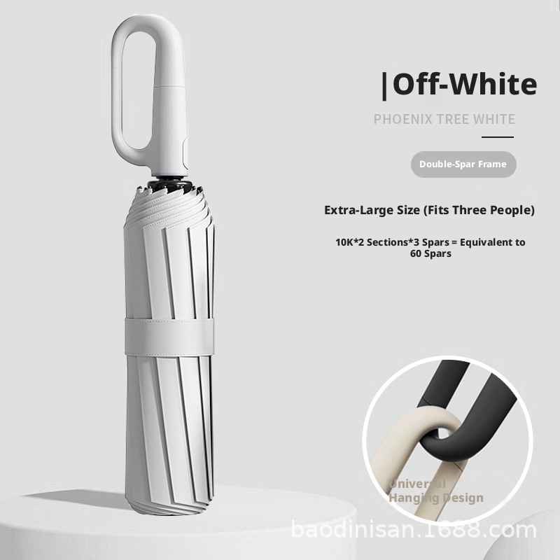 Ring buckle automatic umbrella-10 bones-beige white-glass fiber + paint iron frame-1