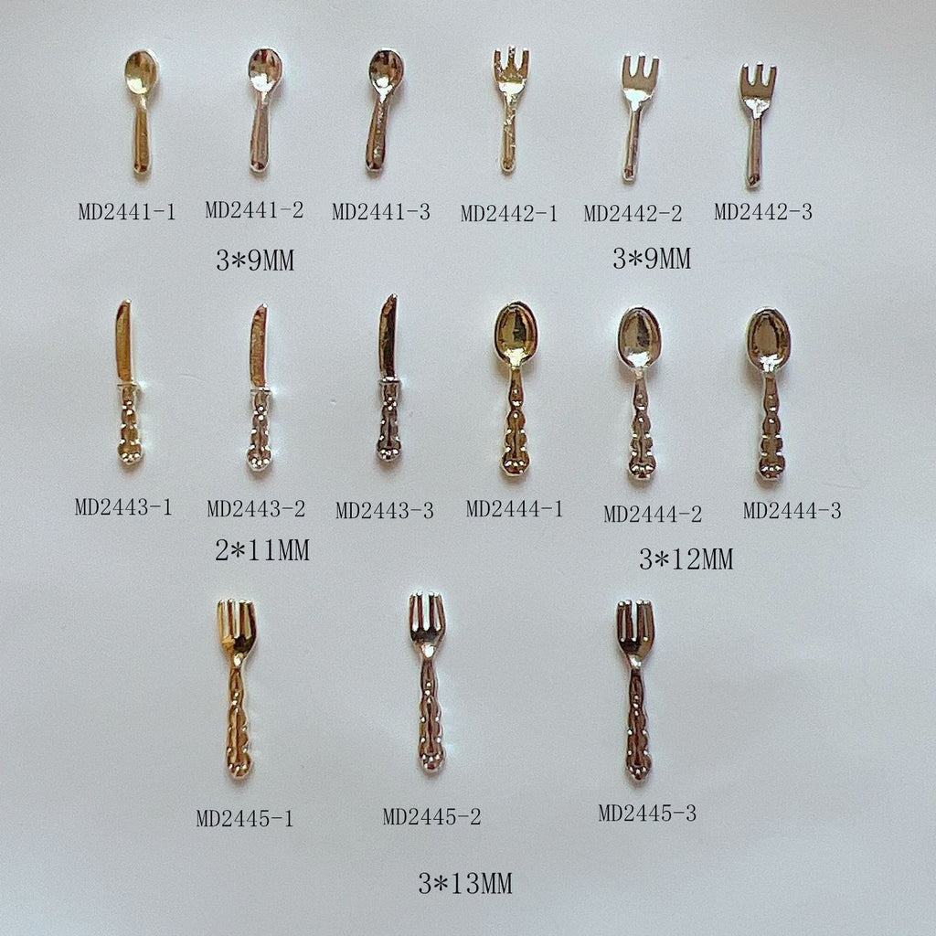 Alloy Mini Cute Cutlery Knife Fork And Spoon-shaped Metal Nail Accessories