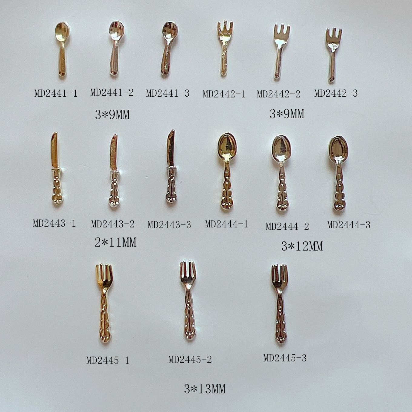 Alloy Mini Cute Cutlery Knife Fork And Spoon-shaped Metal Nail Accessories