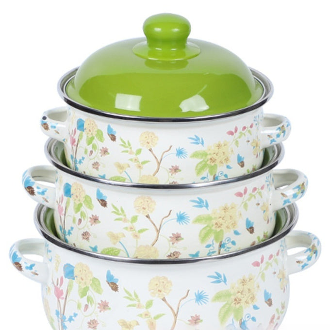 Double-handled Enameled Instant Noodle Bowl With Lid, Heat-resistant Oil Can