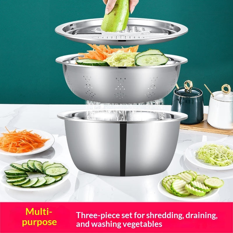 3-in-1 Set Vegetable-Chopping Gadget Stainless Steel Grater And Washing Basin
