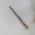 Simple Ins Cylindrical Wooden Handle Chopsticks Knife Fork Spoon Cutlery Set Stainless Steel Retro Tableware