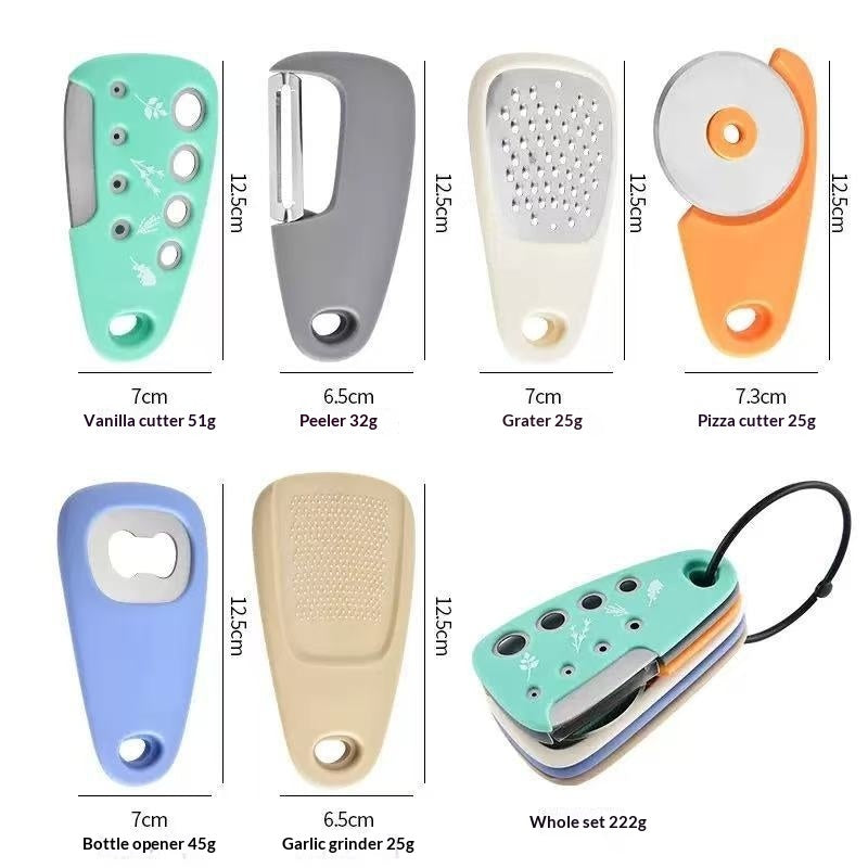 Kitchen Gadget Set 6-Piece Pizza Cutter Vanilla Cutter Bottle Opener Grater Garlic Grinder Set