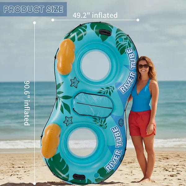 2 Inflatable River Floaters, Equipped With Detachable Refrigerators And Two Cup Holders, Featuring A Supportive Backrest, And With GRAP Ropes