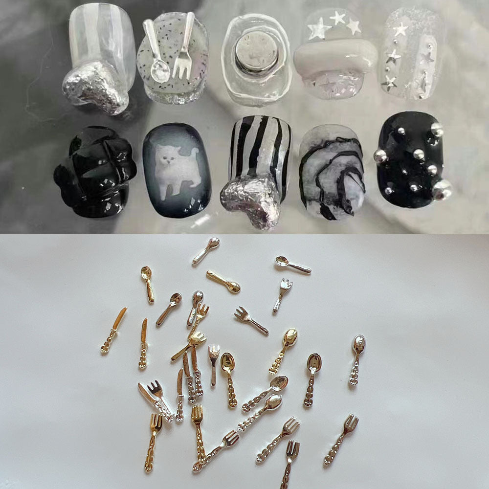 Alloy Mini Cute Cutlery Knife Fork And Spoon-shaped Metal Nail Accessories