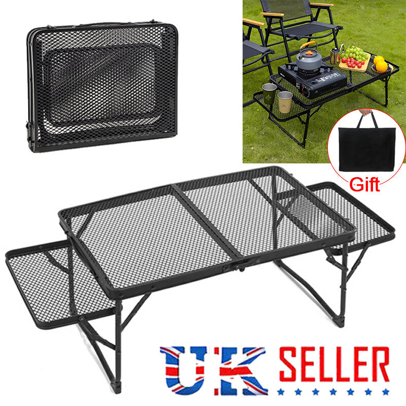 Portable Camping Table Folding Storage Outdoor Desk Mesh Top Height Extendable