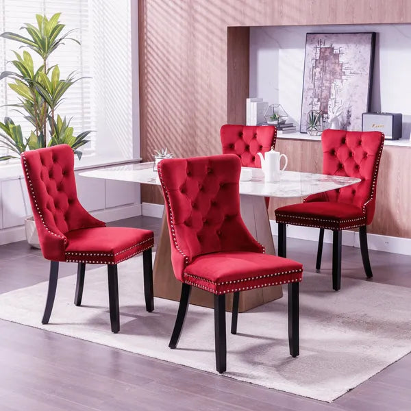 Classic Velvet Dining Chairs, High-end Tufted Solid Wood Contemporary Velvet Upholstered Dining Chair With Wood Legs Nailhead, SET OF 2,Burgundy, Wine Red