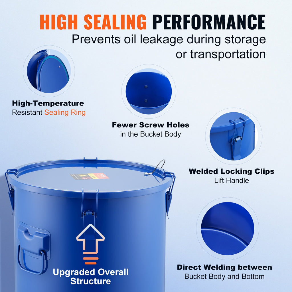 Fryer Grease Bucket, 8 Gal Oil Disposal Caddy Carbon Steel Fryer Oil Bucket With Rust-Proof Coating, Oil Transport Container With Lid, Lock Clips, Filter Bag For Hot Cooking Oil Filtering, Blue
