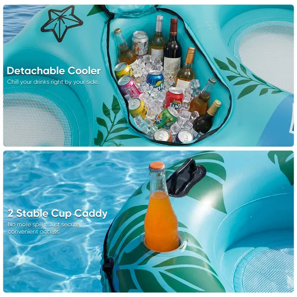 2 Inflatable River Floaters, Equipped With Detachable Refrigerators And Two Cup Holders, Featuring A Supportive Backrest, And With GRAP Ropes