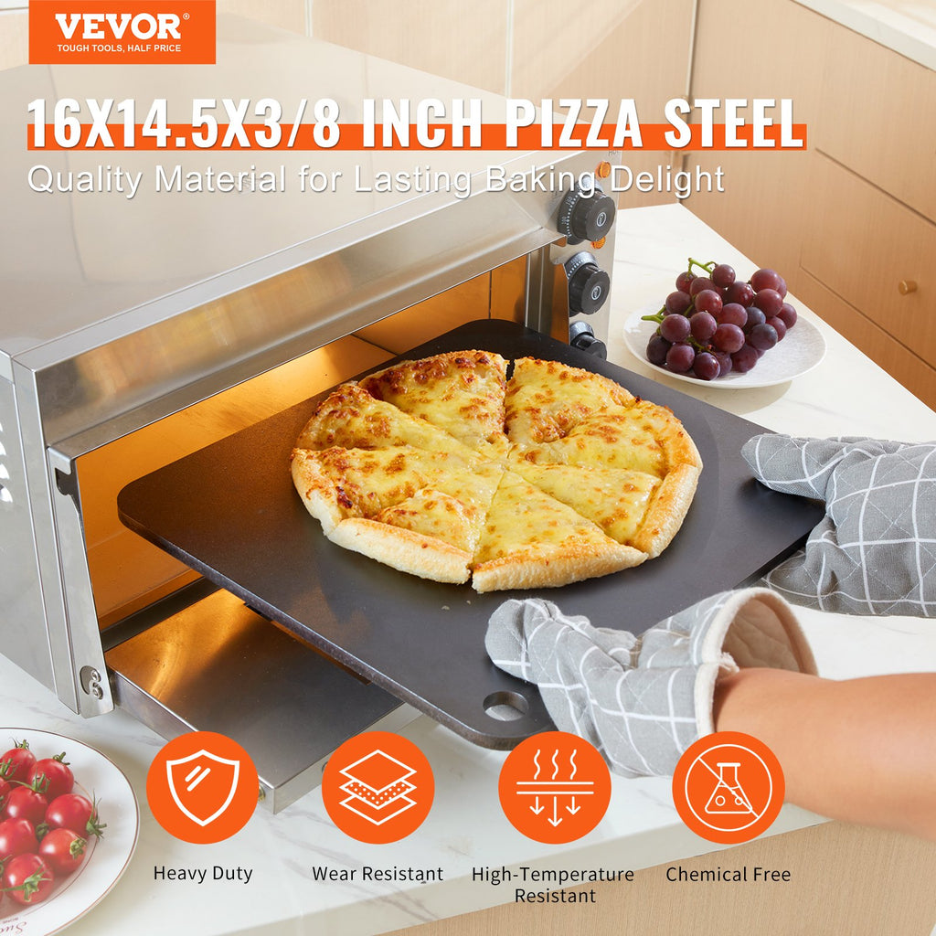Pizza Steel, 16' X 14.5' X 3/8' Pizza Steel Plate For Oven, Pre-Seasoned Carbon Steel Pizza Baking Stone With 20X Higher Conductivity, Heavy Duty Pizza Pan For Outdoor Grill, Indoor Oven