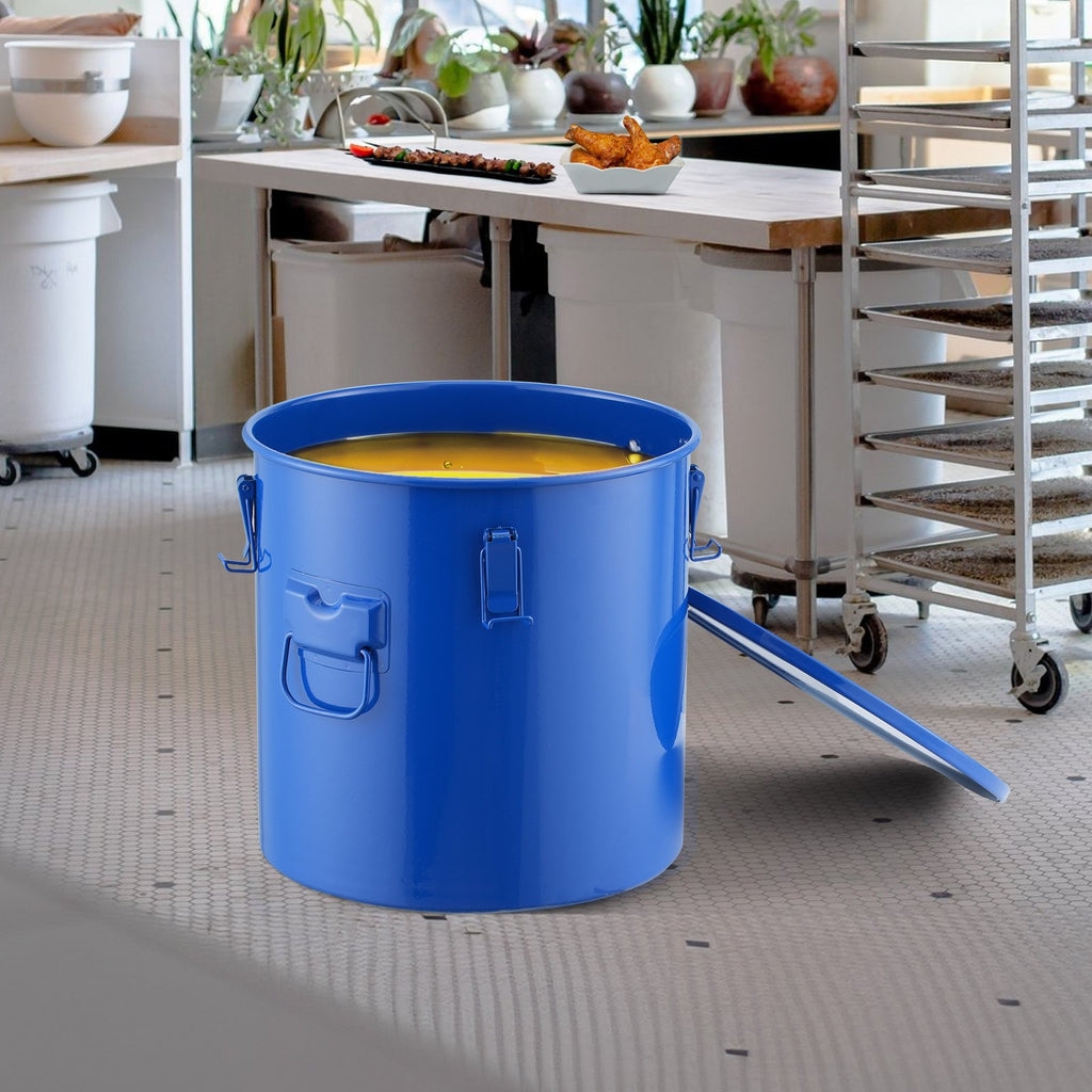 Fryer Grease Bucket, 8 Gal Oil Disposal Caddy Carbon Steel Fryer Oil Bucket With Rust-Proof Coating, Oil Transport Container With Lid, Lock Clips, Filter Bag For Hot Cooking Oil Filtering, Blue