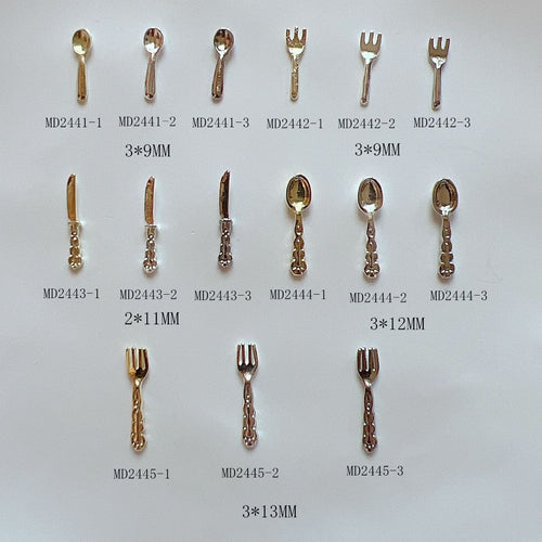 Alloy Mini Cute Cutlery Knife Fork And Spoon-shaped Metal Nail Accessories