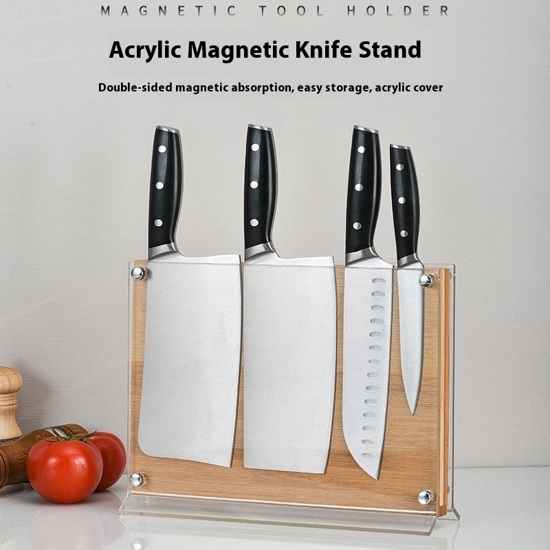 Bamboo Double-sided Acrylic Magnetic Knife Holder