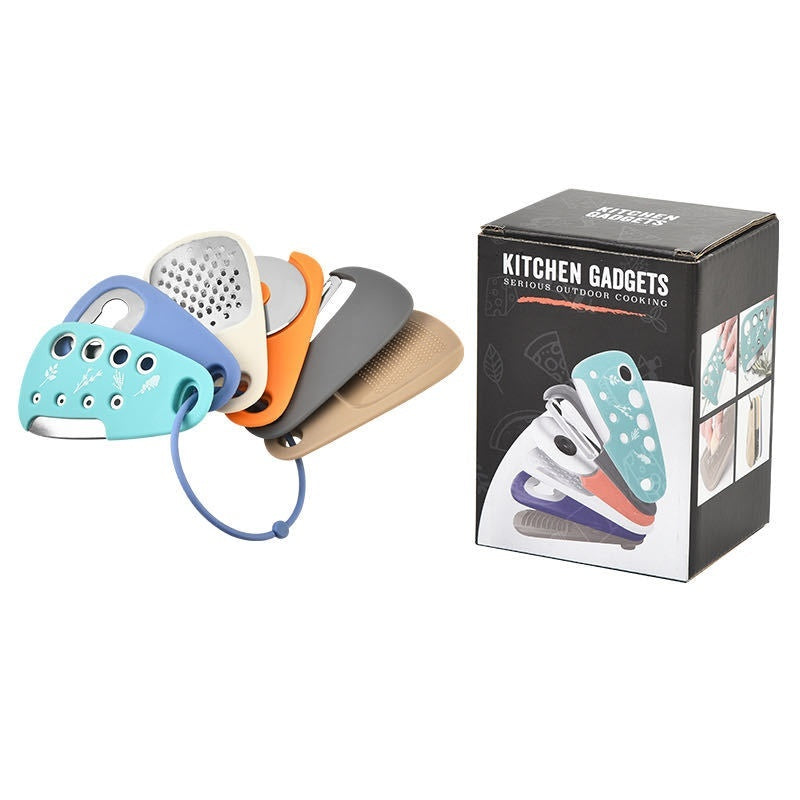 Kitchen Gadget Set 6-Piece Pizza Cutter Vanilla Cutter Bottle Opener Grater Garlic Grinder Set